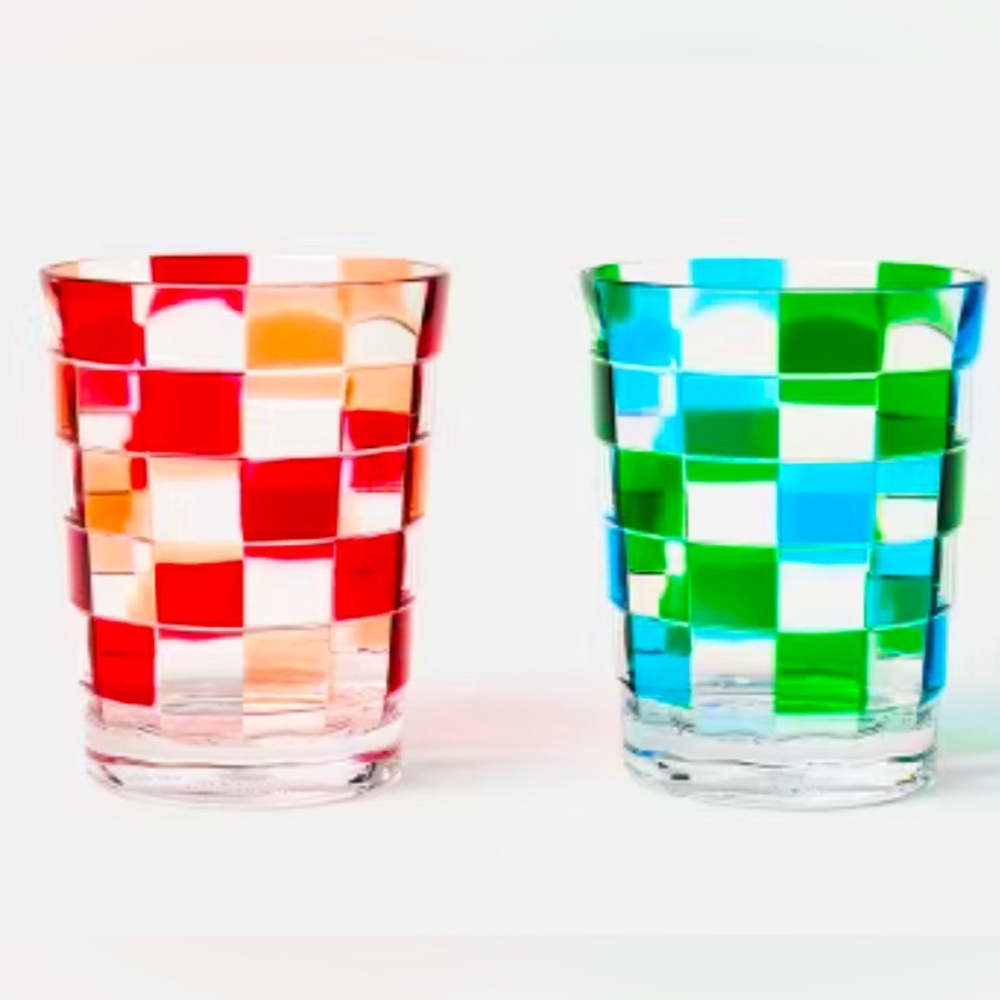 NEW!! Tabitha Brown Checkered Plastic Tumblers- 16oz Set of 2 (NWT)